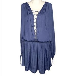 DO+BE Sexy Lace up front Blue Long sleeve dress with drop waist size L